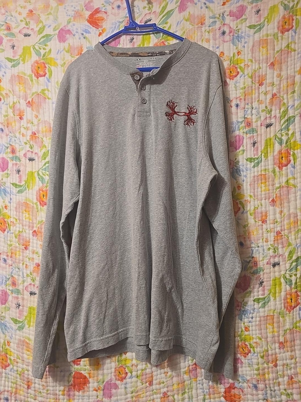 Grey Shirt with Brown Placket and Red Accent
